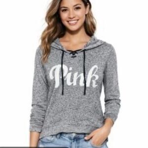 PINK Victoria’s Secret Logo Gray Pullover Hoodie Size Small